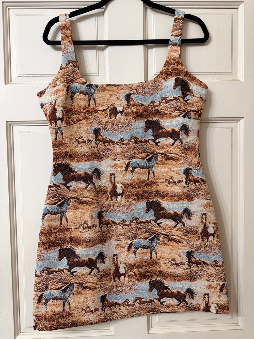 The Vintage Shop Brown & Blue Horse Print Mini Dress